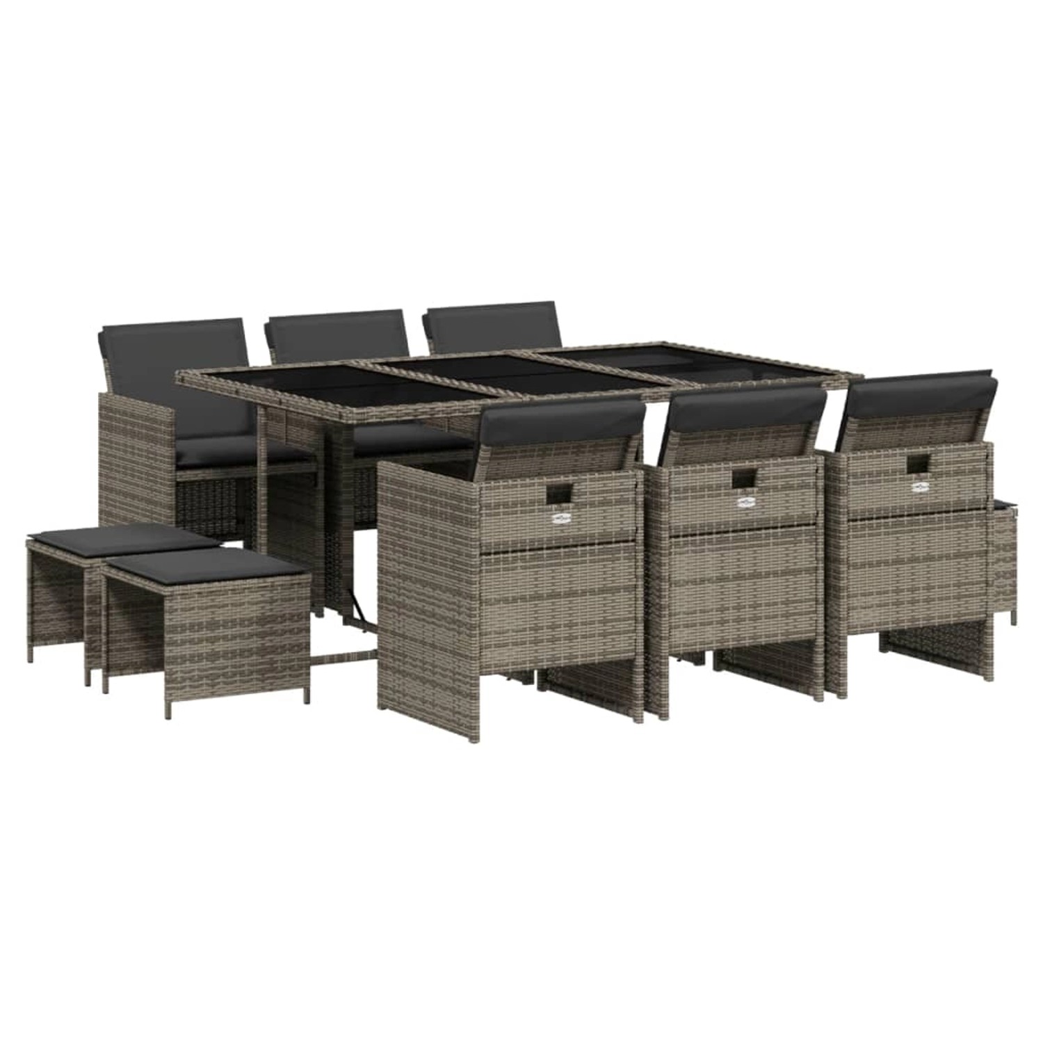 vidaXL 11-tlg Garten-Essgruppe mit Kissen Grau Poly Rattan Modell 52