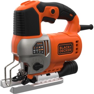 Black+Decker BES610 Elektronik-Pendelhub-Stichsäge (650 W) in Orange und Schwarz.