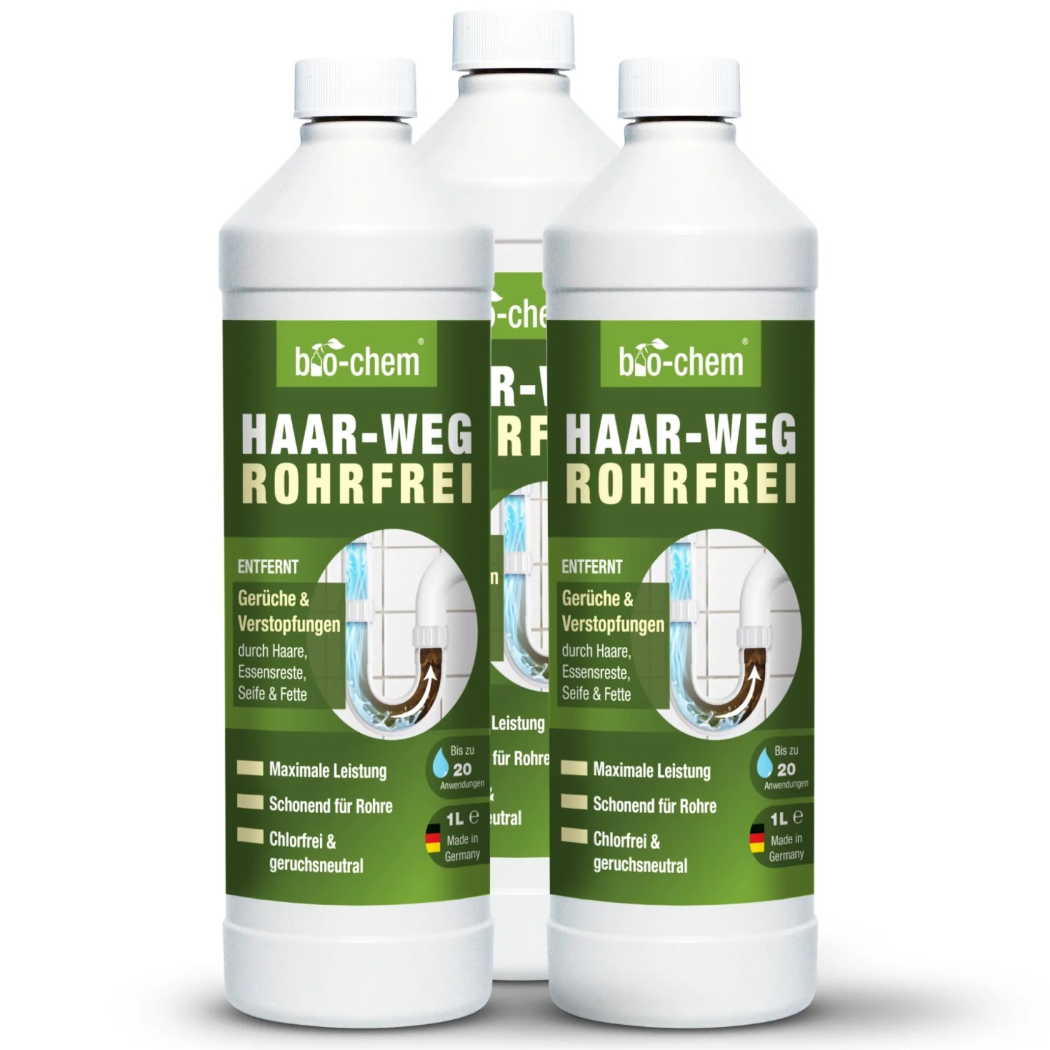 bio-chem Rohrreiniger Haar-Weg Abflussfrei gegen Verstopfungen und Haare 3x 1,