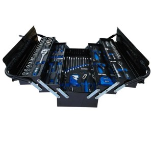 DeTec. Metall Werkzeugkiste V2 Gefüllt 96 tlg In Schwarz Mit Carbon Optik Einlegern Zum Aufklappen