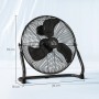 Schwarzer HOMCOM Tischventilator im Retro-Stil mit Metallgehäuse und drei Rotorblättern.