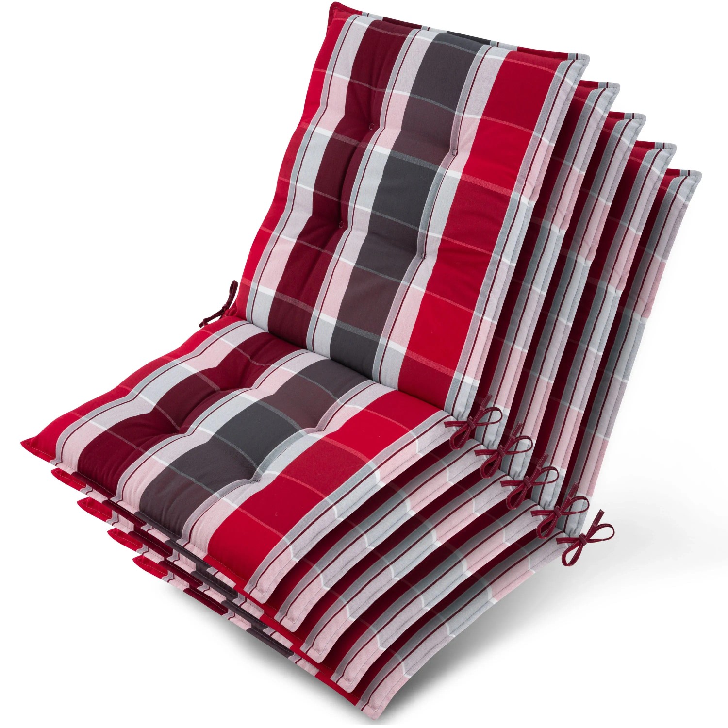Beautissu 5x Niederlehner Sun-NL Auflage 105x50x8cm Rot-Anthrazit-Gestreift