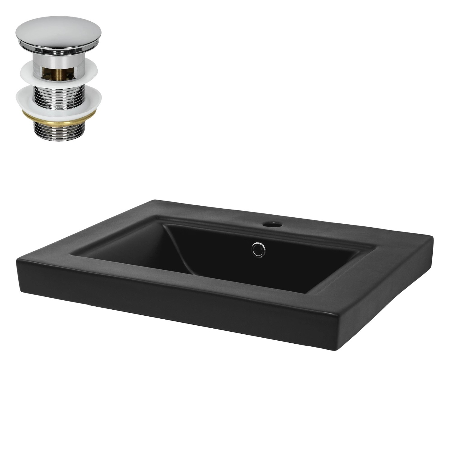 LuxeBath Waschbecken Schwarz Matt 61x46,5x15,5 cm und Ablaufgarnitur günstig online kaufen