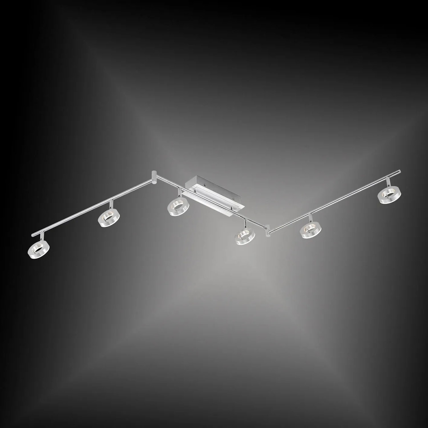 Moderne, 6-flammige LED-Deckenleuchte Sileda von Paul Neuhaus, Aluminium matt.