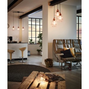 Eglo Tarbes Pendelleuchte, 3-flammig, Kupferfarben im Wohnraum.