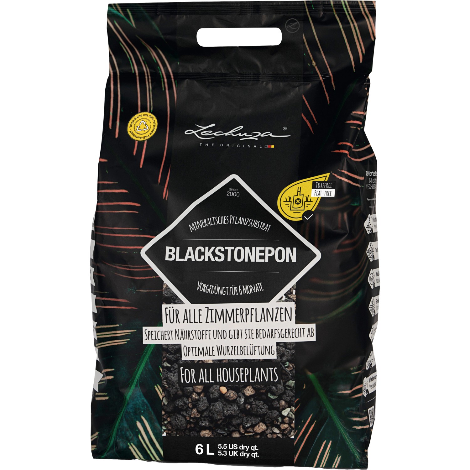 Lechuza Pflanzsubstrat Blackstone Pon Special 6 l Schwarz