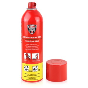 Höfer Chemie Feuerlöschspray 500g für Haushalt, Kamin & Grill. Rote Sprühdose mit Brandschutz-Symbolen.