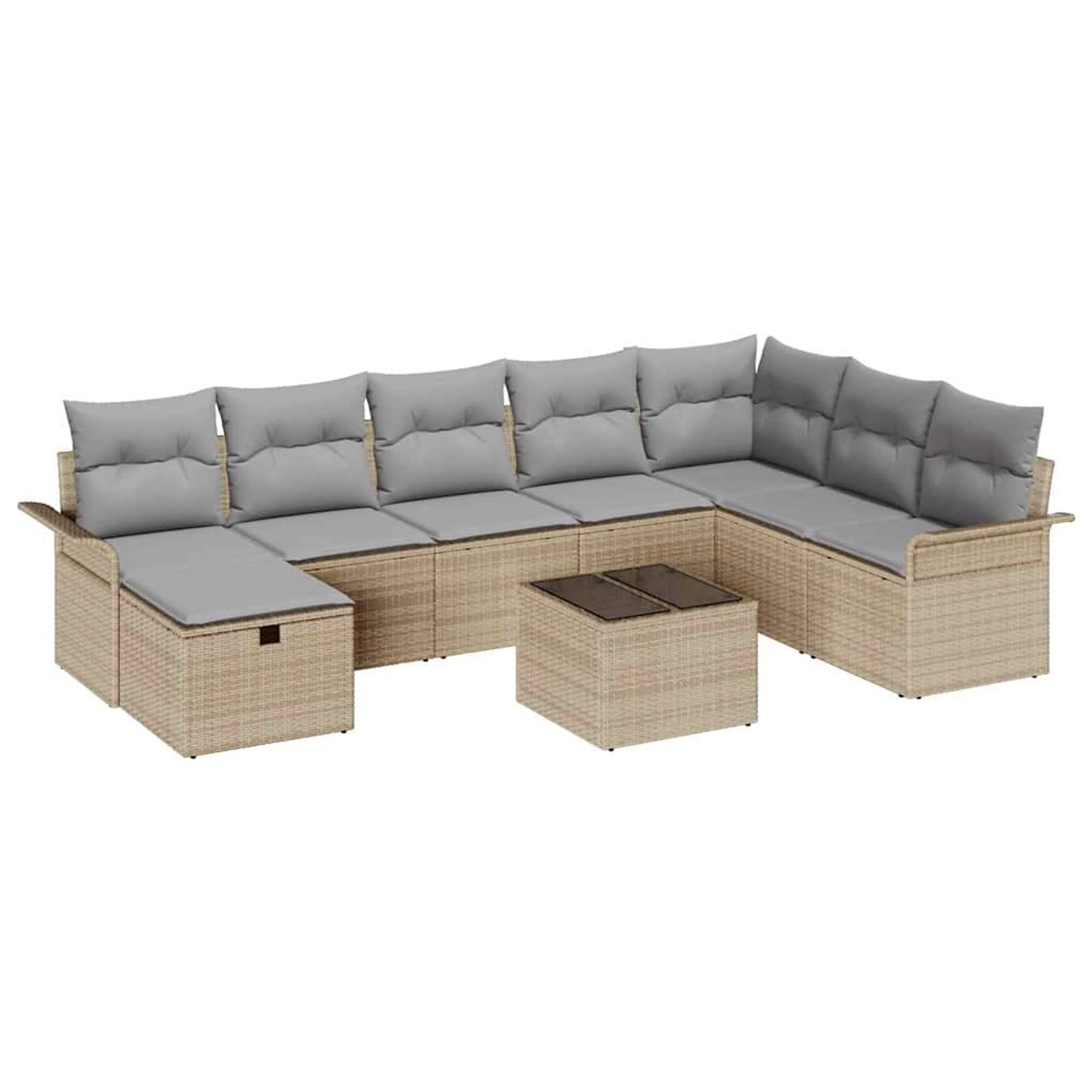 vidaXL Garten-Sofa-Set mit Kissen mit Speicher 9-Tlg Beige Poly Rattan 3360 günstig online kaufen