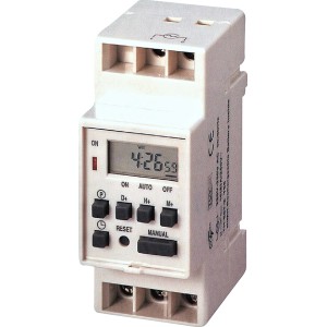 Digitale Zeitschaltuhr zur Hausfunksteuerung, 220-250V, 10A, mit Display und Tasten.