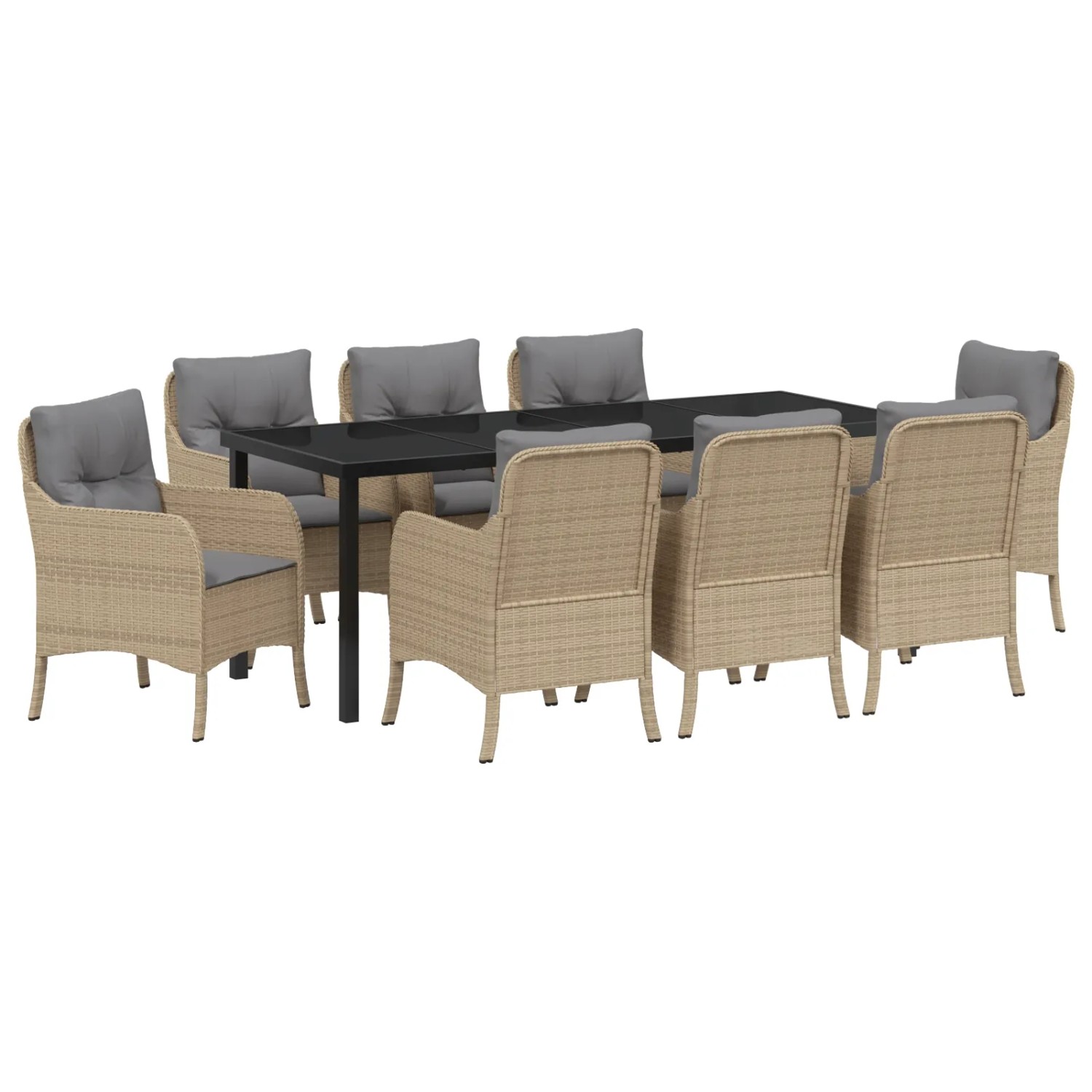 vidaXL 9-Teilige Garten-Essgruppe mit Kissen Beige Poly Rattan 3380182