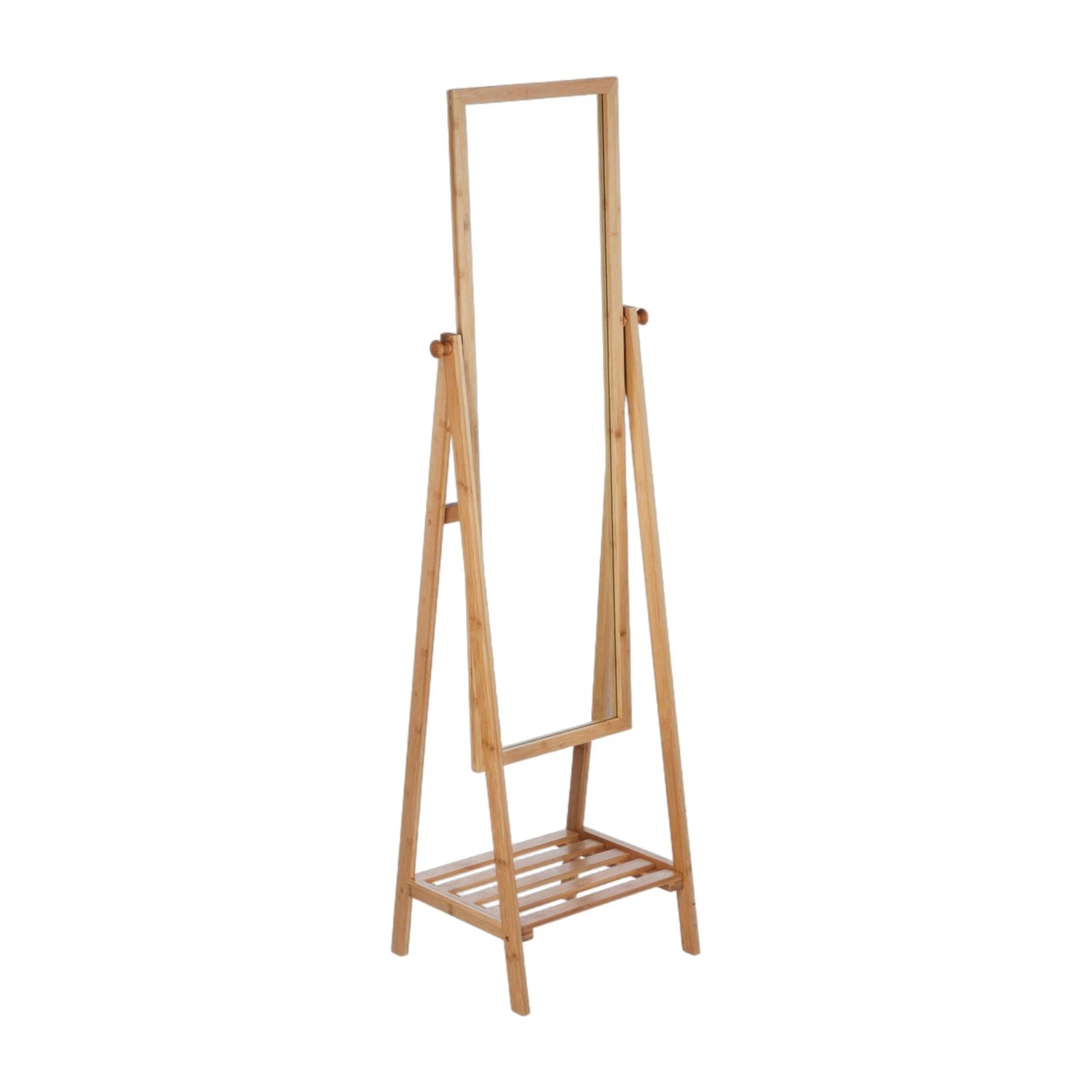 Relaxdays Standspiegel Bambus Natur Schwenkbar Höhenverstellbar 159,5 cm x 40 cm x 36 cm 7 kg