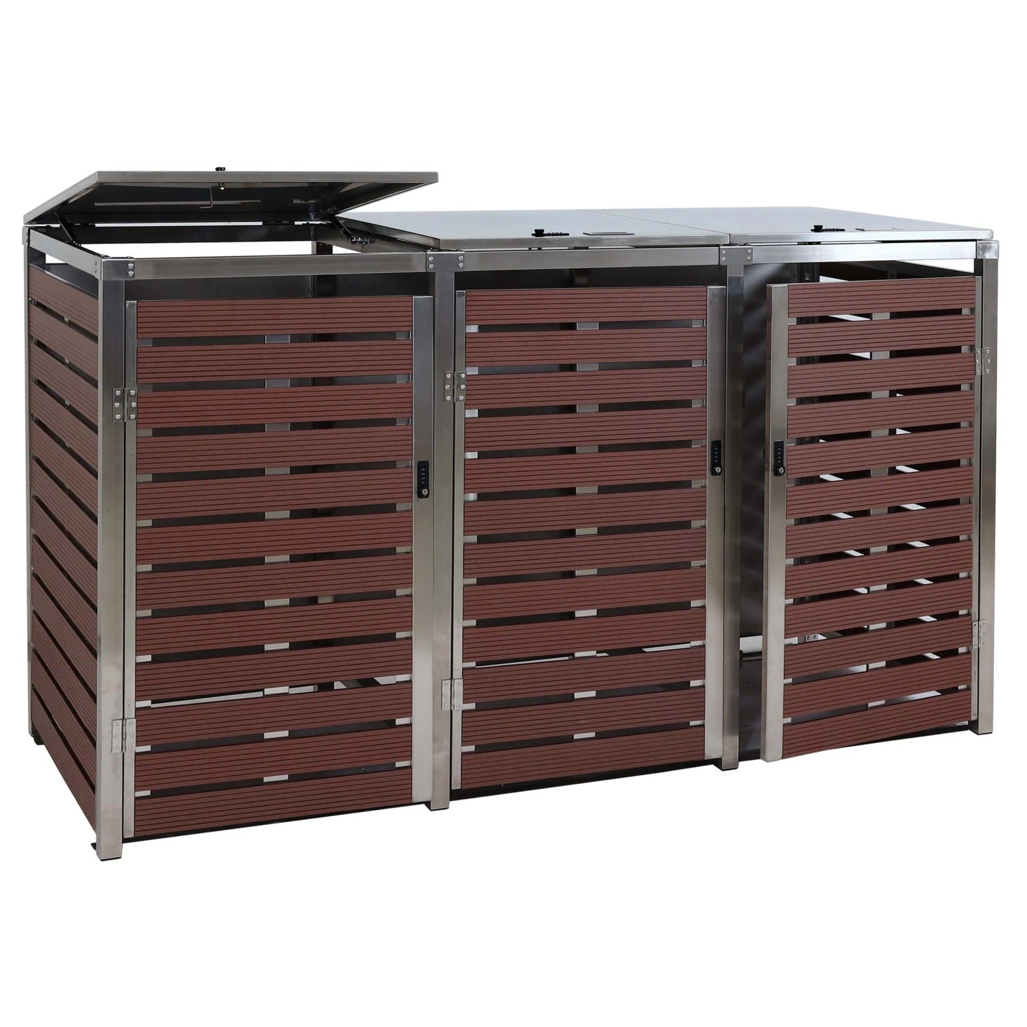 MCW Mülltonnenverkleidung K14 3er Walnuss-Holzoptik 120x200x85cm