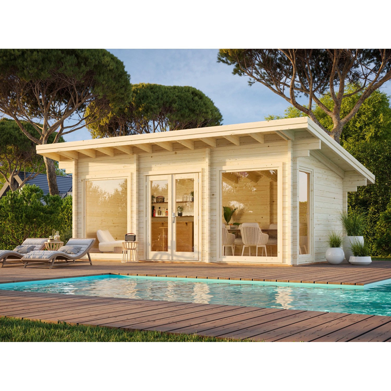 Palmako Heidi Holz-Gartenhaus Natur Flachdach Unbehandelt 620 cm x 340 cm