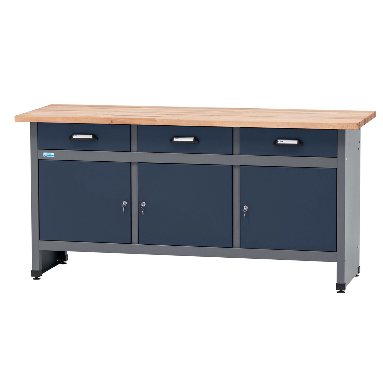 Küpper Werkbank m. 3 Türen & 3 Schubladen 84 x 170 x 60 cm Dunkelblau günstig online kaufen