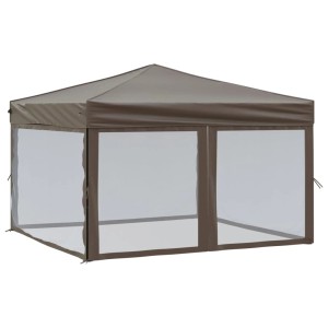Faltbares, taupefarbenes Partyzelt 3x3 m mit Seitenwänden für Gartenpartys & Feste.