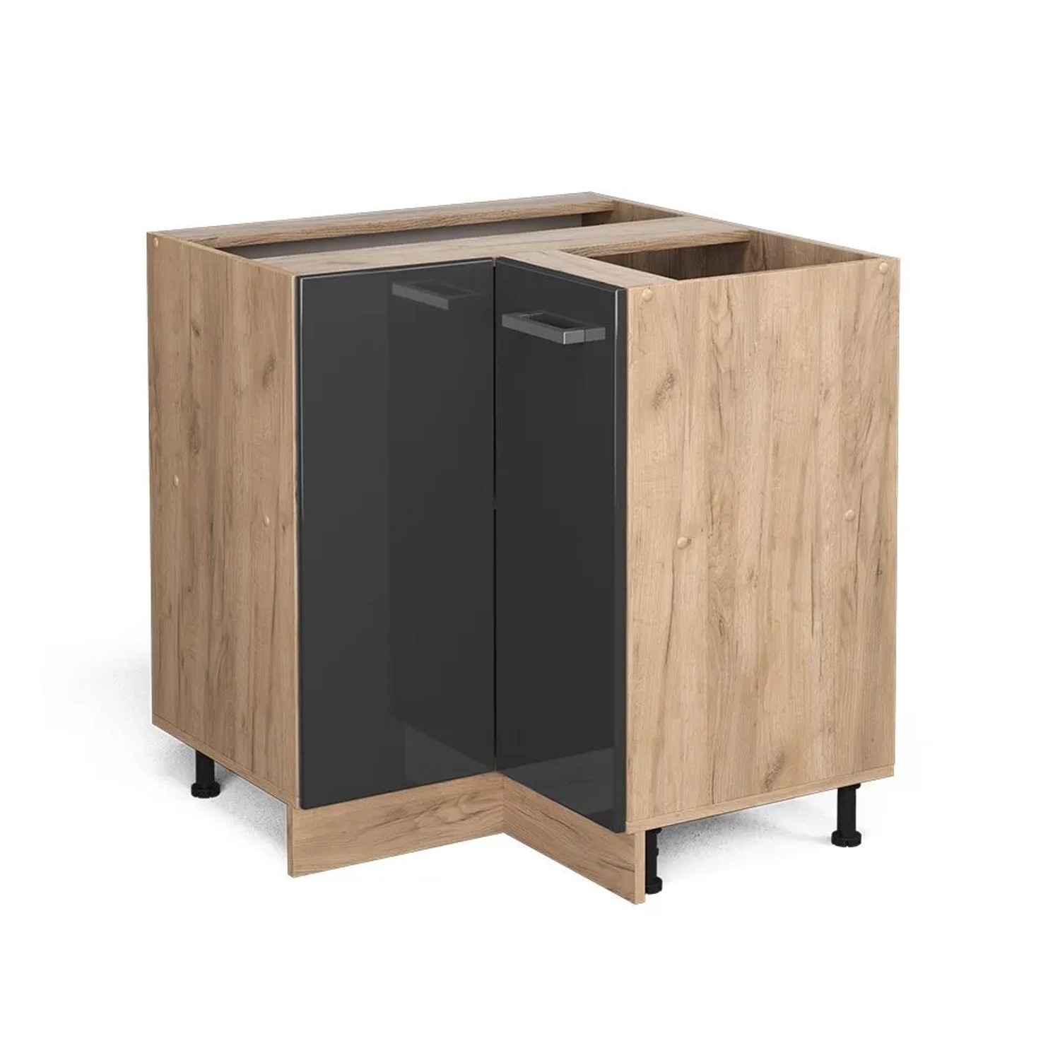 Vicco Eckunterschrank R-Line Anthrazit Hochglanz Goldkraft Eiche 76 cm ohne Arbeitsplatte
