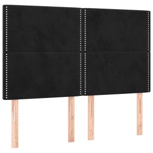 Schwarzes LED Kopfteil (144x128cm) aus Samt mit Ziernägeln für Betten im Schlafzimmer.