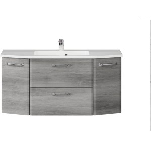 Pelipal Badmöbel-Set Quickset 328, Graphit Struktur quer, 115 cm mit Mineralmarmor-Waschtisch.