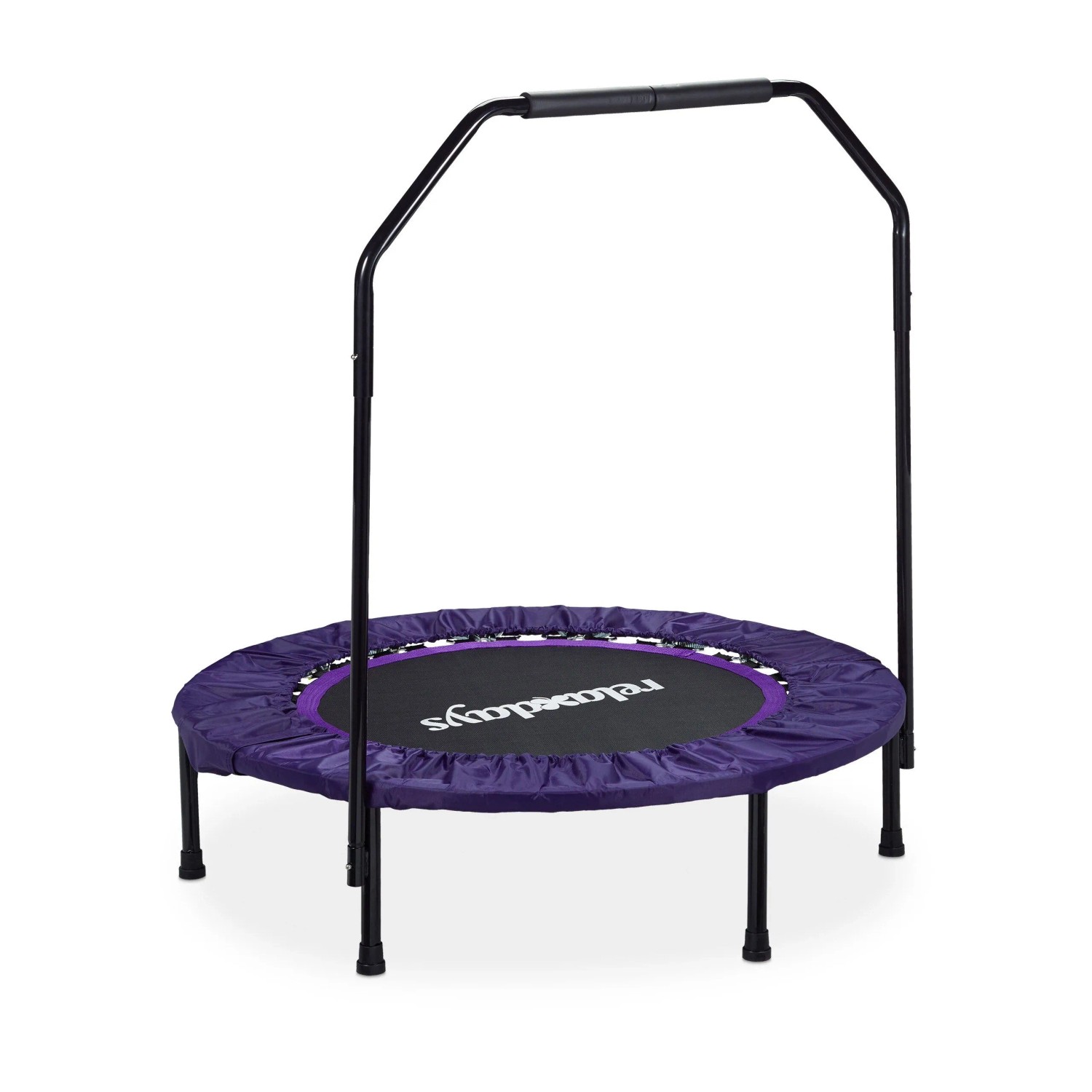 Relaxdays Trampolin mit Haltestange Stahl Kunststoff Nylon Lila Klappbar Rutschfest Belastbar 26 cm x ø 102 cm 10,8 kg