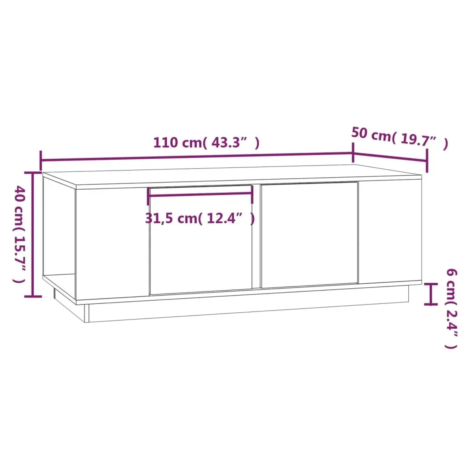 vidaXL Couchtisch Kiefer massiv, 110x50x40 cm, Modell 1, mit Stauraum und Türen.