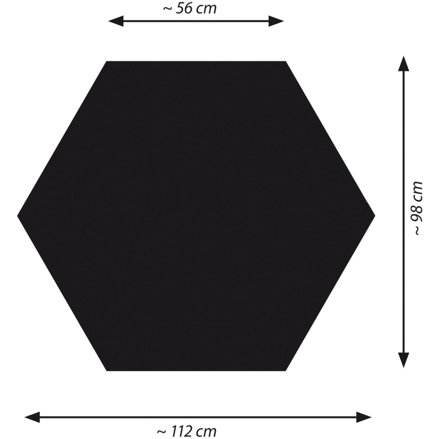 Abbildung eines sechseckigen Dobar Freilaufgehege-Sets mit Maßangaben.