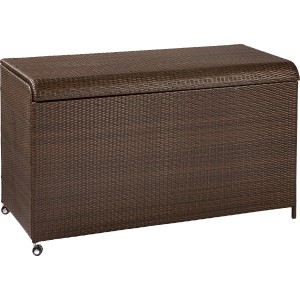 Braune Kissenbox Davenport XXL aus Polyrattan, 95x165x73 cm, zur Aufbewahrung von Gartenauflagen.