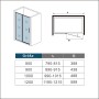 Technische Zeichnung: AICA Duschkabine 100x185cm, Drehtür, Nischentür, 6mm Glas, schwarzer Rahmen.
