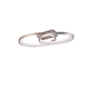 Moderne LED-Deckenleuchte Malaga in Nickel matt mit zwei ovalen Ringen, 57,5x30 cm.