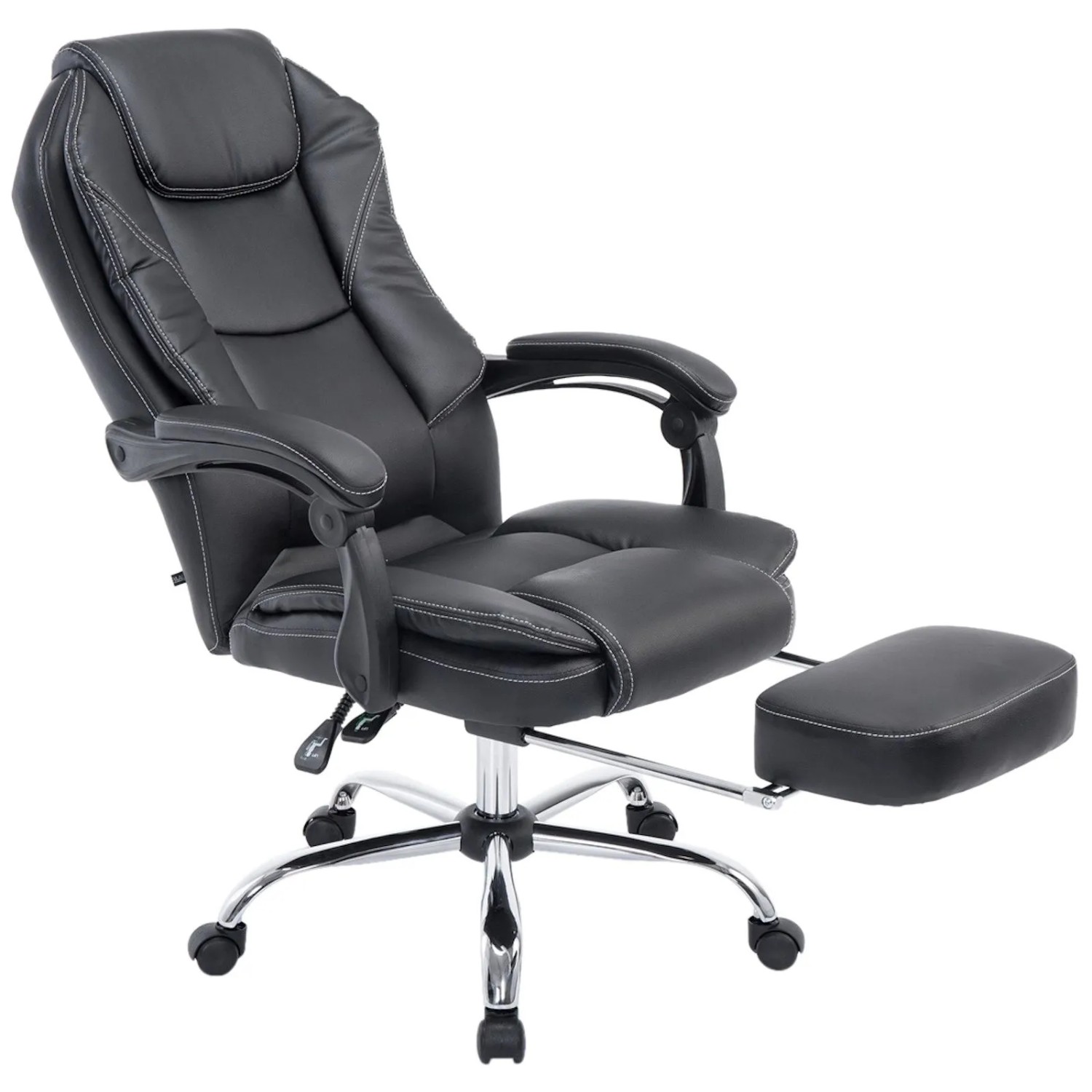 DELUKE Bürostuhl MEDHA 114x67x64 Schwarz Kunstleder Metall In Chromoptik Gestell Ergonomische Bürostühle Homeoffice Stuhl