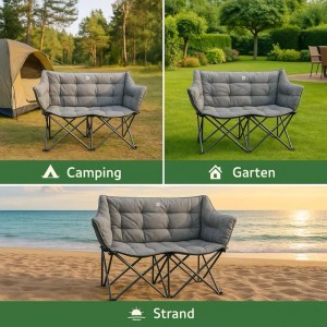BigDean Campingstuhl, faltbar für 2 Personen, grau, mit Polsterung. Geeignet für Camping, Garten und Strand.