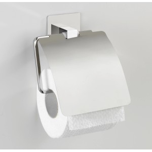Wenko Toilettenpapierhalter Quadro aus Edelstahl mit Deckel, Turbo-Loc Wandmontage.