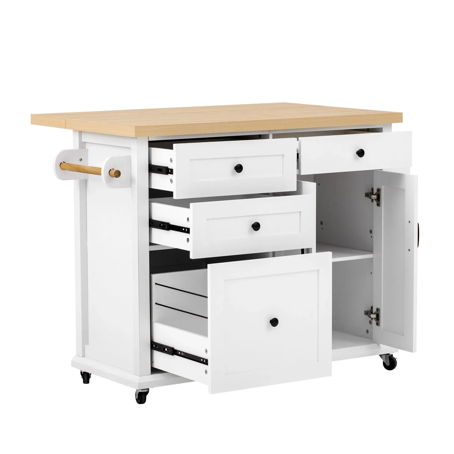 Okwish Kücheninsel Mit Rollen Ausziehtisch Multifunktions Schubladen 107x45-70x90cm Weiß