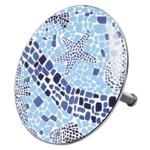 Sanilo Badewannenstöpsel mit blauem Mosaikmuster und Seestern-Motiv.