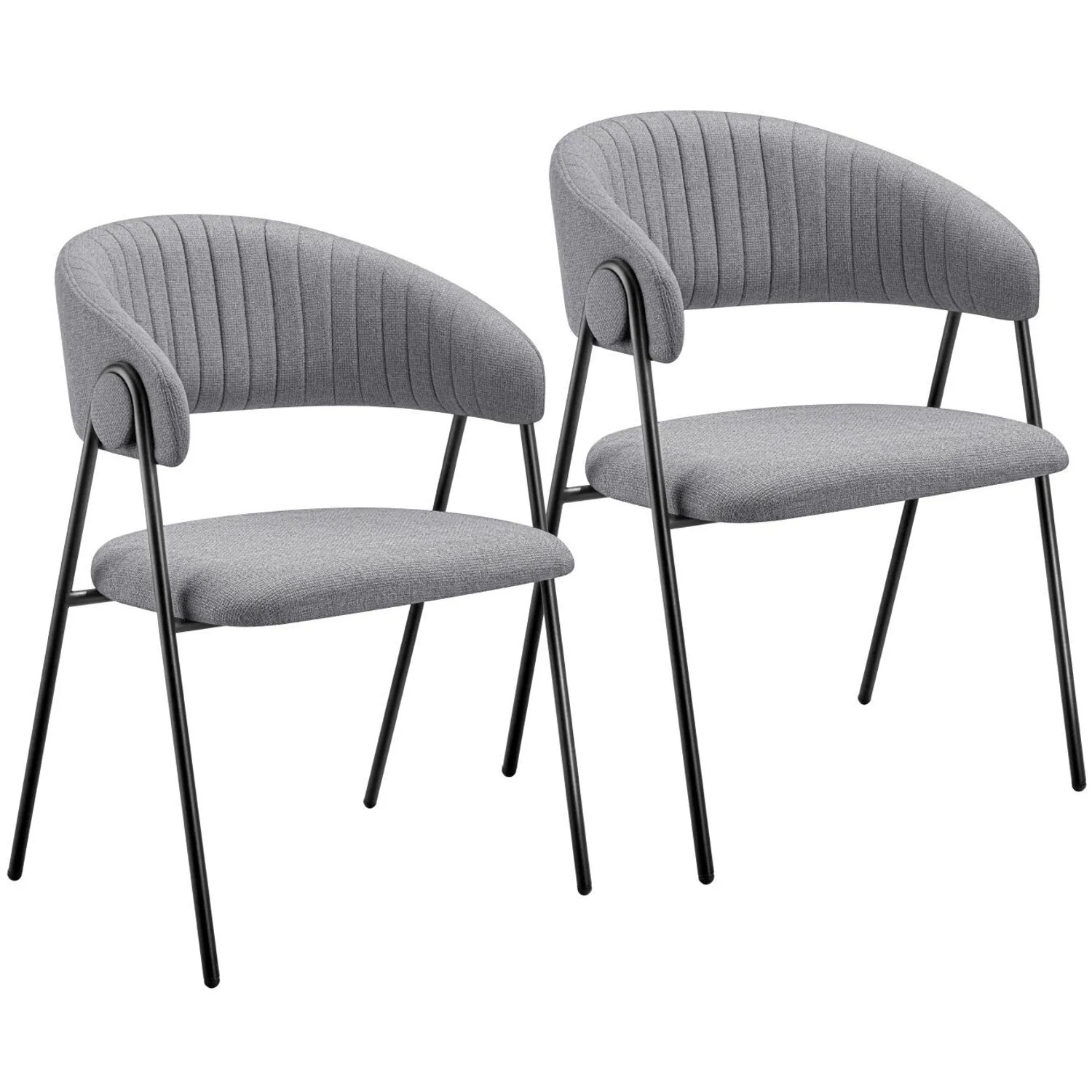 Tectake Armlehnstuhl Bedano Webstoff Gepolstert Durchgehende Lehne In C Form Mit Steppmuster 2Er Set 58 X 60 X 85 Cm Grau