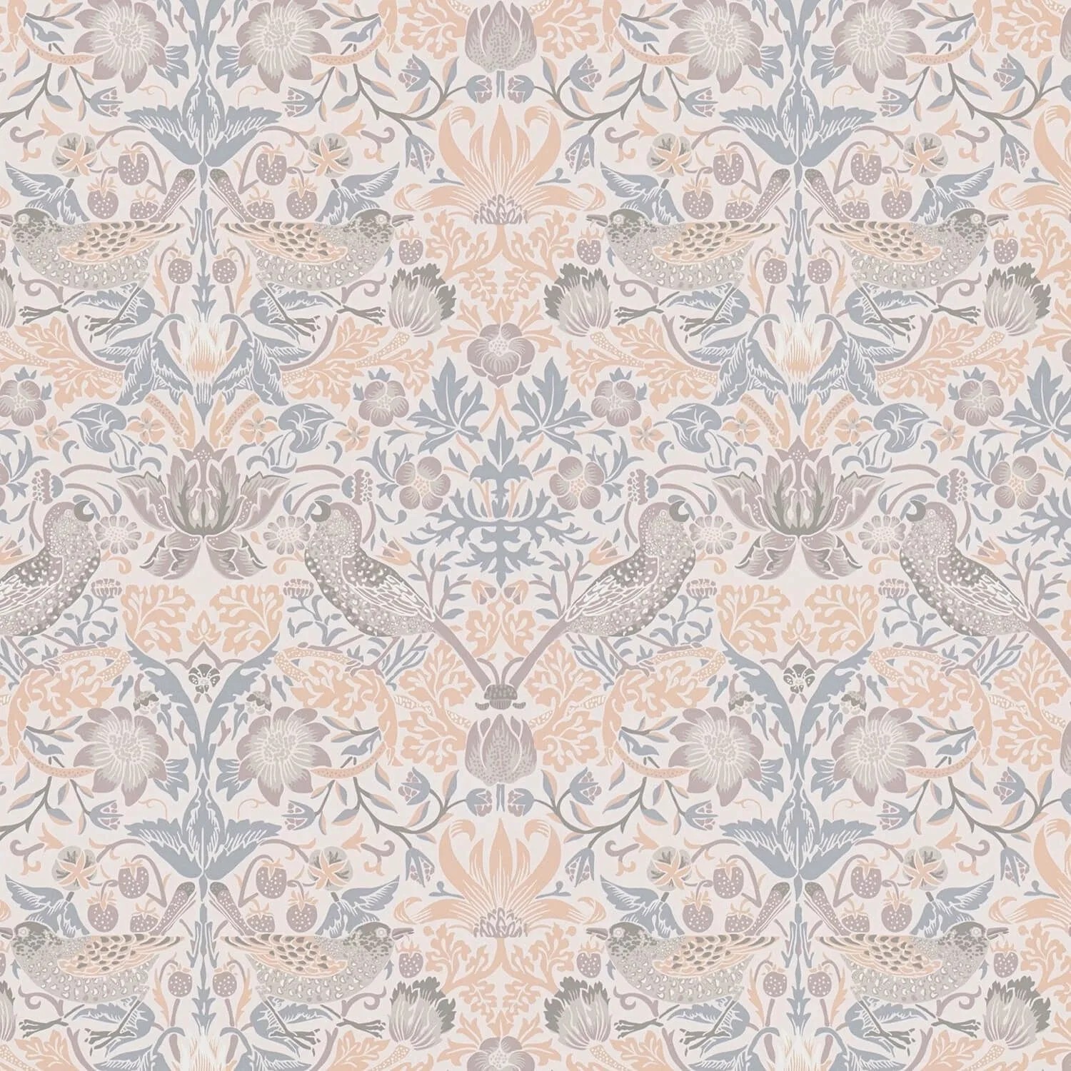 PROFHOME 390564-GU Vogel Tapete Floral Creme Elfenbein Beige Blau 0,53 m x 10,05 m 5,33 m2