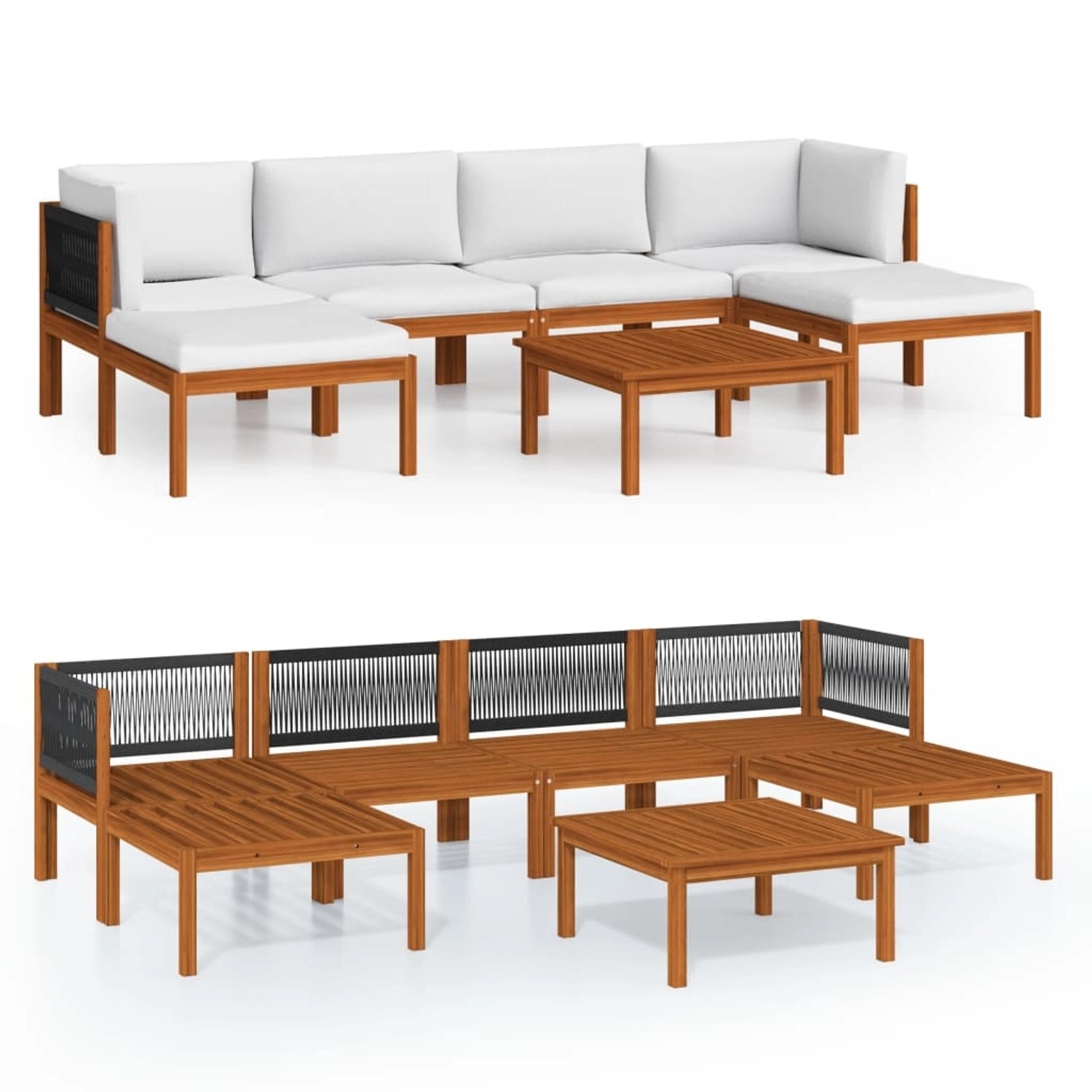 vidaXL 7-Tlg Garten-Lounge-Set mit Kissen Cremefarbenes Holz Akazie & Seil 3057897