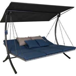 Angerer Hollywoodschaukel Luxus Smart Denim mit blauem Bezug und Sonnendach.