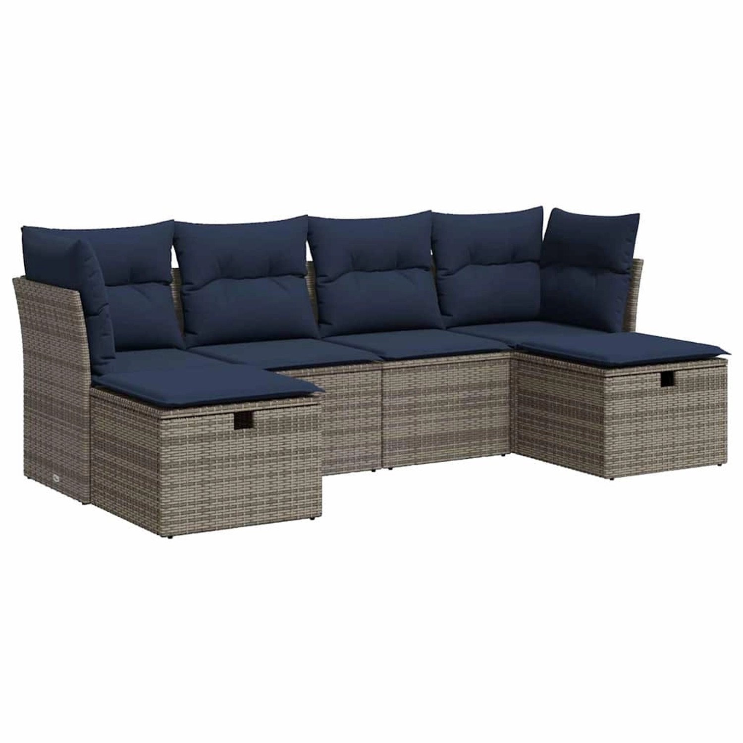 vidaXL 6-Tlg Garten-Sofagarnitur mit Kissen Grau Poly Rattan 3325327