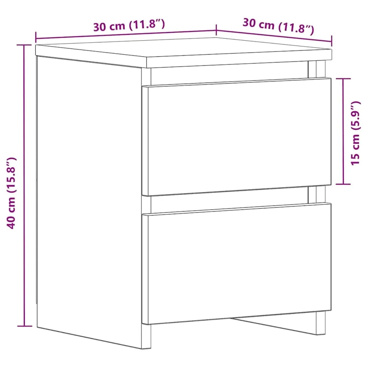 vidaXL Nachttisch (2 Stk.) in Schwarz Eichen-Optik, 30x30x40 cm mit Schubladen.