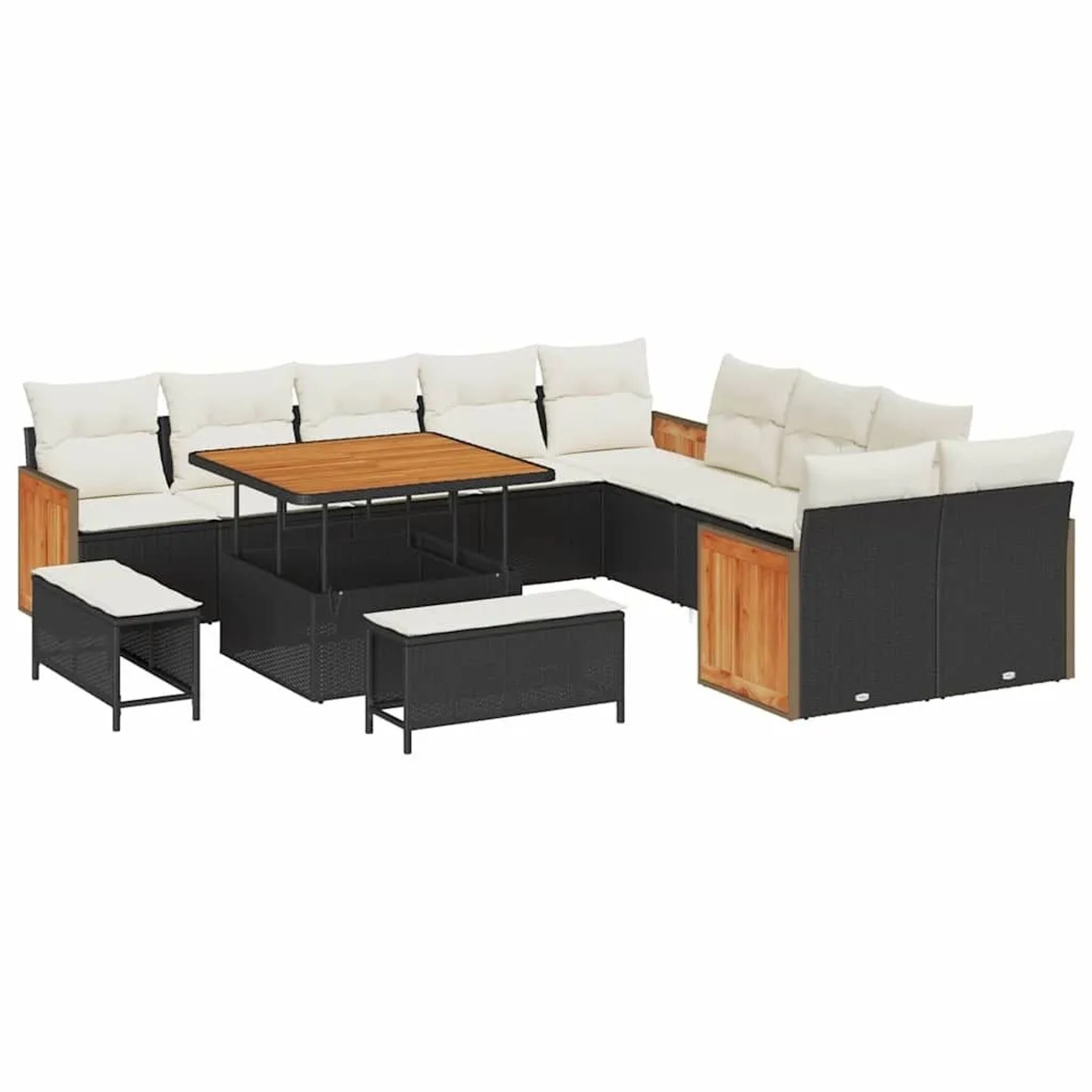 vidaXL Gartensofa-Set mit Kissen 17 Stk Schwarz und Creme Poly-Rattan 33653 günstig online kaufen