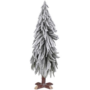 Kleiner, grüner und beschneiter Weihnachtsbaum (H60cm) als festliche Weihnachtsdekoration.