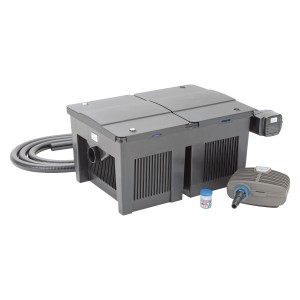 Oase BioSmart Set 36.000: Durchlauffilter-Set mit Pumpe, UVC-Vorklärgerät und Schlauch für Teiche bis 36 m³.