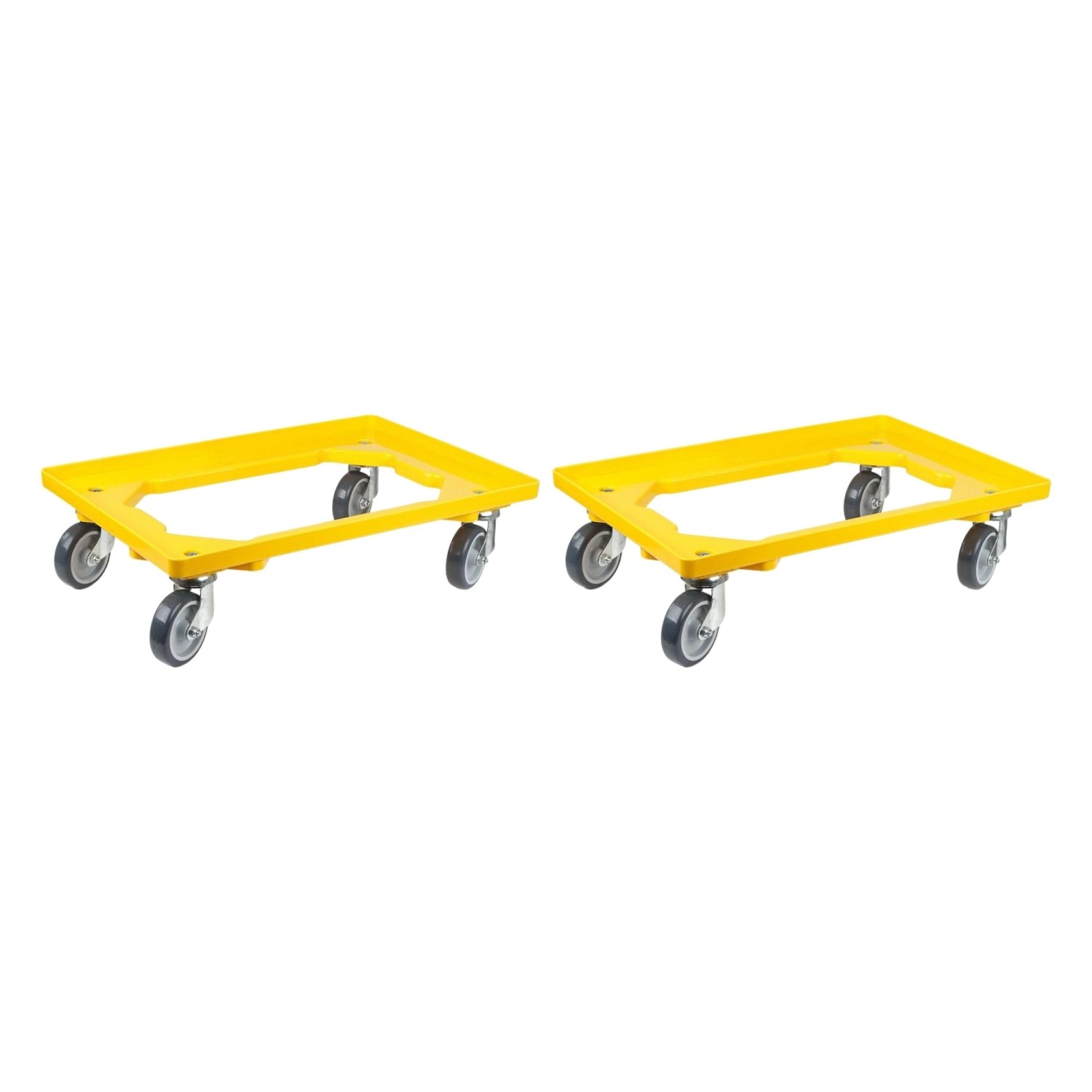 PROREGAL SparSet 2x Transportroller für Euroboxen 60 x 40 cm mit Gummiräder Gelb Offenes Deck 2 Lenkrollen und 2 Bockrol