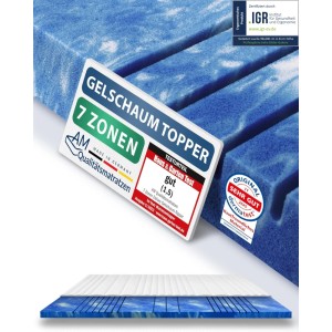 AM Qualitätsmatratzen 7 Zonen Gel Topper 160x200cm, blaue Gelschaum Matratzenauflage