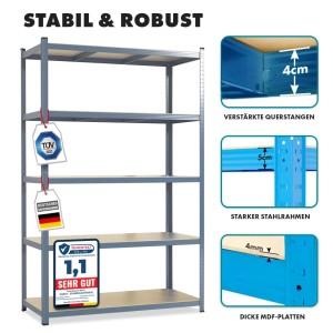 KARAT Schwerlastregal Lakota 2er Set Traglast bis 875 kg Grau 180 x 90 x 40 cm