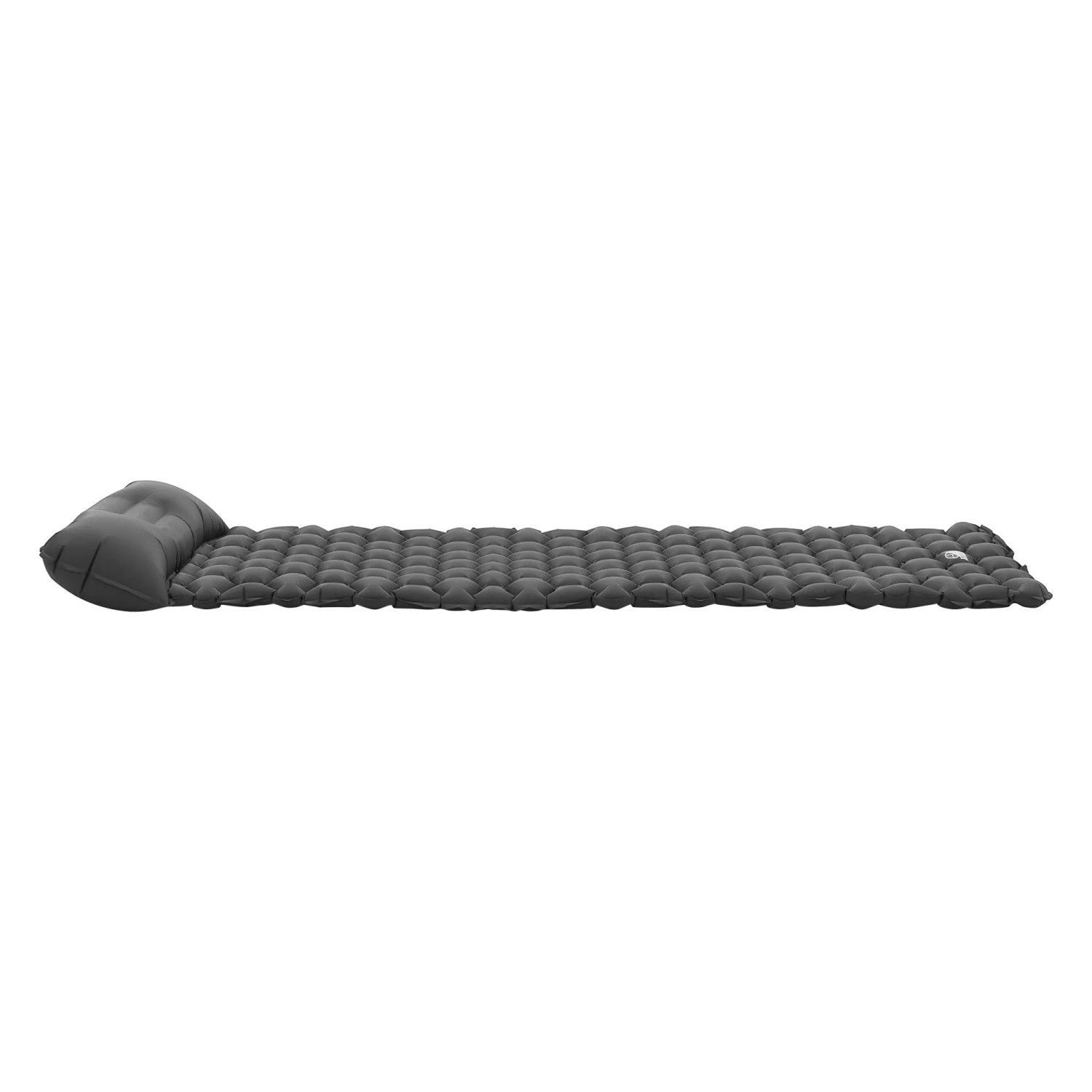 Graue ECD Germany Camping Isomatte, 185x62x15 cm, aus Nylon mit integriertem Kopfkissen.