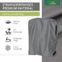Graue Schutzhülle für Garten Stapelstühle und Klappsessel, wasserdicht und UV-beständig.