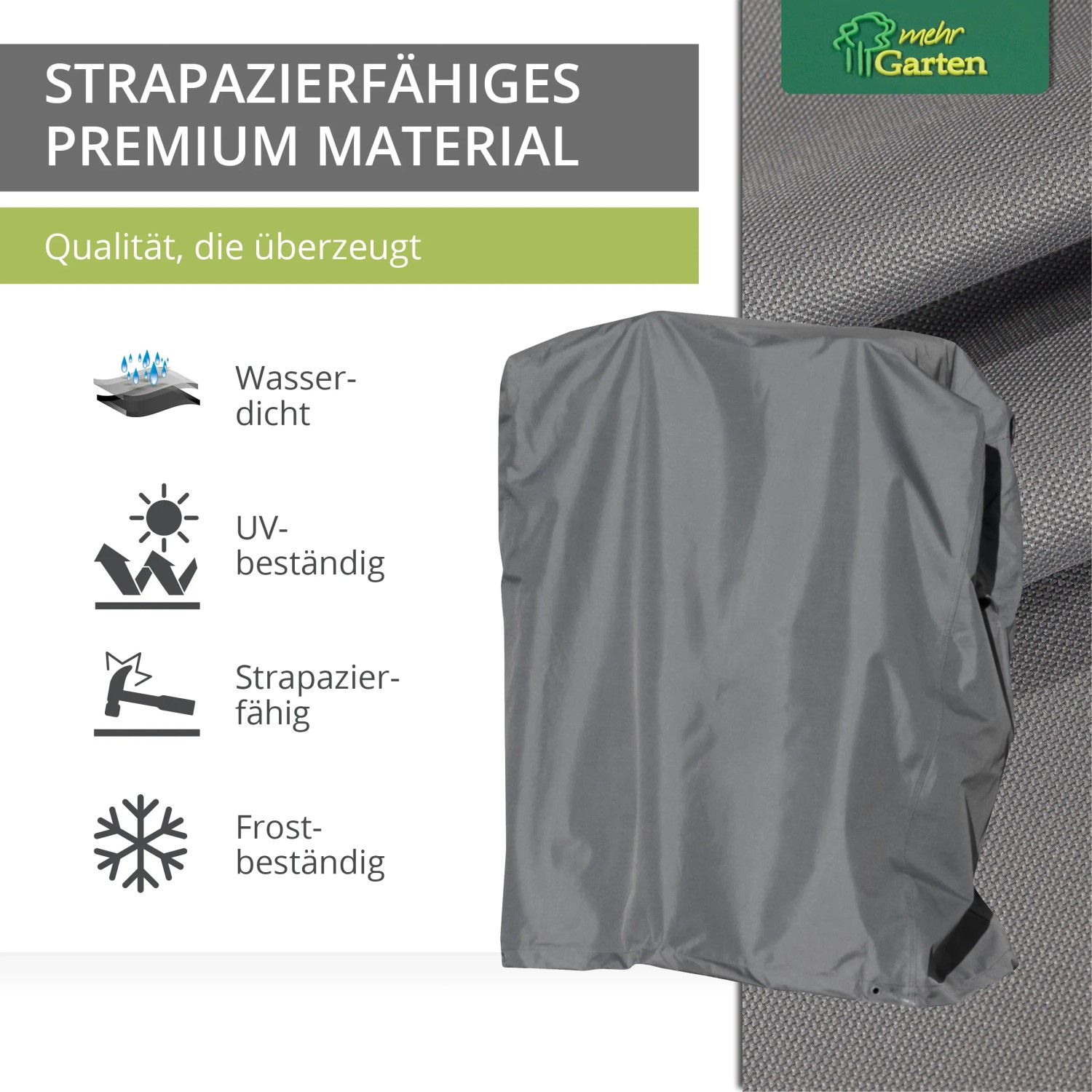 Graue Schutzhülle für Garten Stapelstühle und Klappsessel, wasserdicht und UV-beständig.
