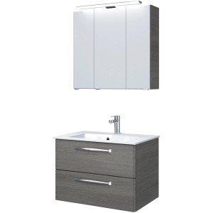 Pelipal Badmöbel-Set Trentino, 77 cm, Graphit, 3-teilig: Waschtisch mit Unterschrank und Spiegelschrank mit LED.