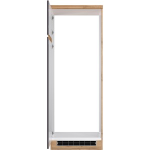 Held Möbel Umbauschrank Turin für Kühl-/Gefrierkombi, 60 cm, Graphit/Wotaneiche, offene Tür.